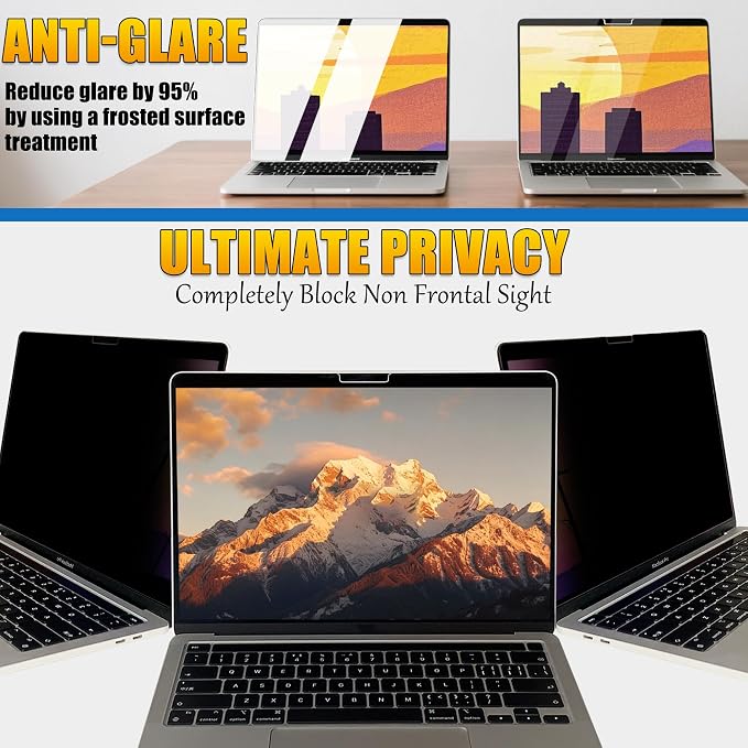 Privacy Screen Protector for MacBook Air 15.3 Inch (2023-2026, M2-M5) - Nano-Suction Removable Anti-Spy Filter, Blue Light Blocking, Ultra-Thin Design