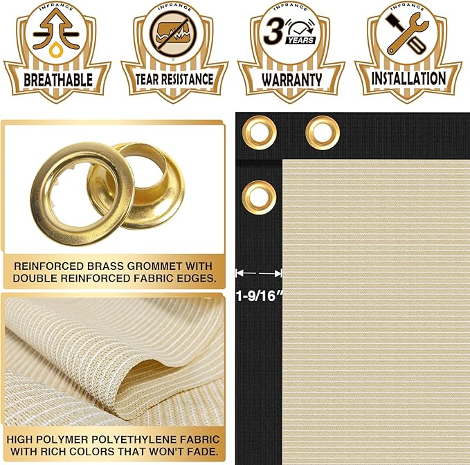 Privacy Fence Screen 6' x 203' Fencing Cover Heavy Duty Mesh Windscreen Cloth for Outdoor Garden Patio Backyard Chain Link Fence Beige