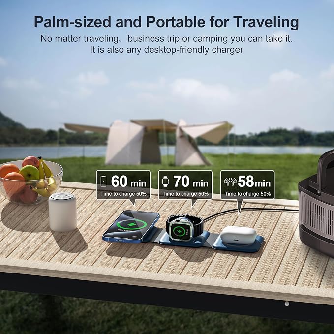 3 in 1 Charging Station for Multple Devices,Foldable 3 in 1 Wireless Charger for Travel,Nano Wireless Charging Station for iPhone16 15 14 13 12 Pro Max/Watch 10 9 8 7 6 5 4 3 Ultra/AirPod Pro