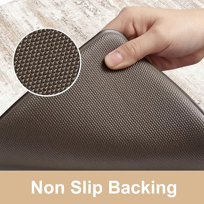 KIMODE Kitchen Anti Fatigue Mats, Farmhouse Abstract Kitchen Rugs Sets of 2, Memory Foam Kitchen Mats for Floor, Waterproof Non Skid Standing Mats for Sink Laundry Office Desk Brown 20"x71"+20"x32"