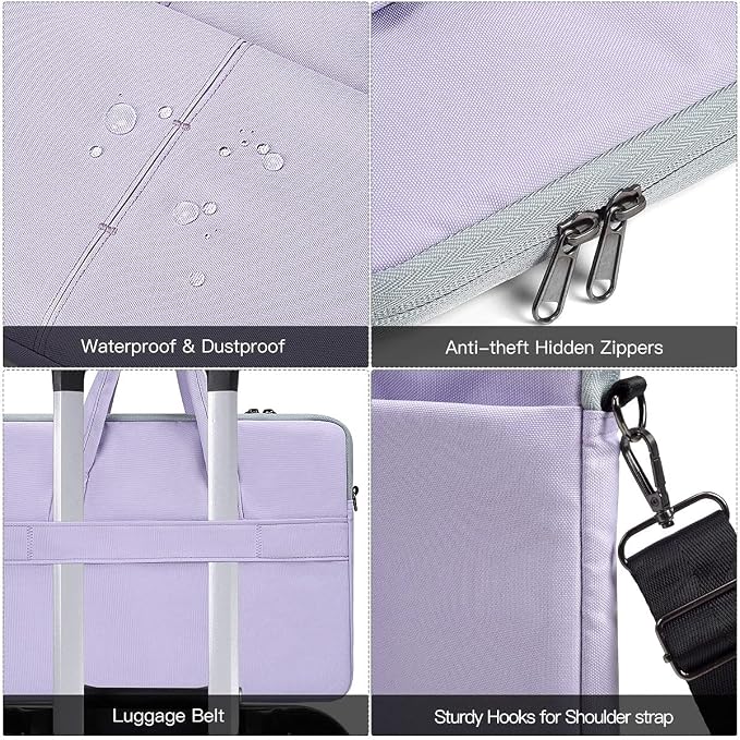15.6 Inch Waterproof Laptop Sleeve Shoulder Bag Women Ladies Handbag Case for Acer Aspire E15/Predator, Dell Inspiron 15, HP Envy/Spectre 15.6, Lenovo IdeaPad 3 15.6, ASUS MSI GS66 15.6 Case, Purple