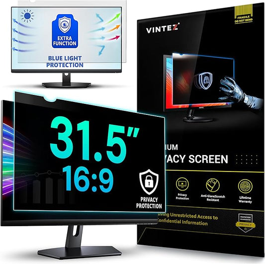 VINTEZ 31.5 Inch 16:9 Privacy Screen for Computer Monitor and Laptop - Anti Glare Protector Film Blue Light Filter Eye Protection - Computer Screen Privacy Shield, [1 Pack]