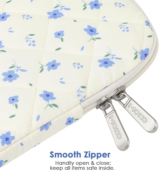 MoKo 13.3-14 inch Laptop Sleeve Bag Protective Carrying Case for New 13-inch MacBook Air/Pro M4, 13" MacBook Neo A18, 14" Mac Pro M3/M2/M1, 13" MacAir M3/M2/M1, Laptop Bag with Handle, Blue Floral