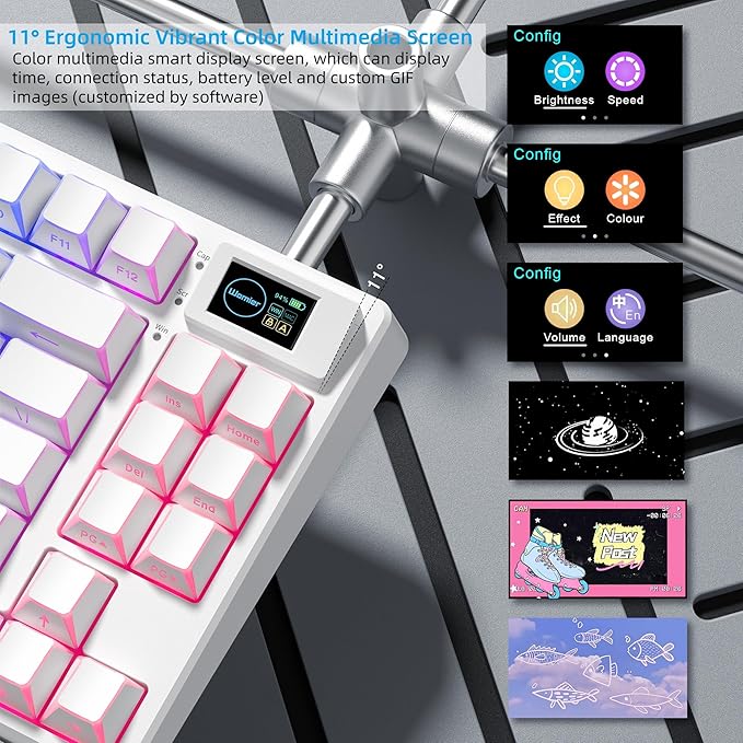 Womier 75% Wireless Mechanical Keyboard with Color Multimedia Screen PC Gaming Keyboard, 3-Modes Hot Swappable Shine Through Manga Key Board w/Wrist Rest, Gasket RGB Custom for Mac/Win (SK80 PRO