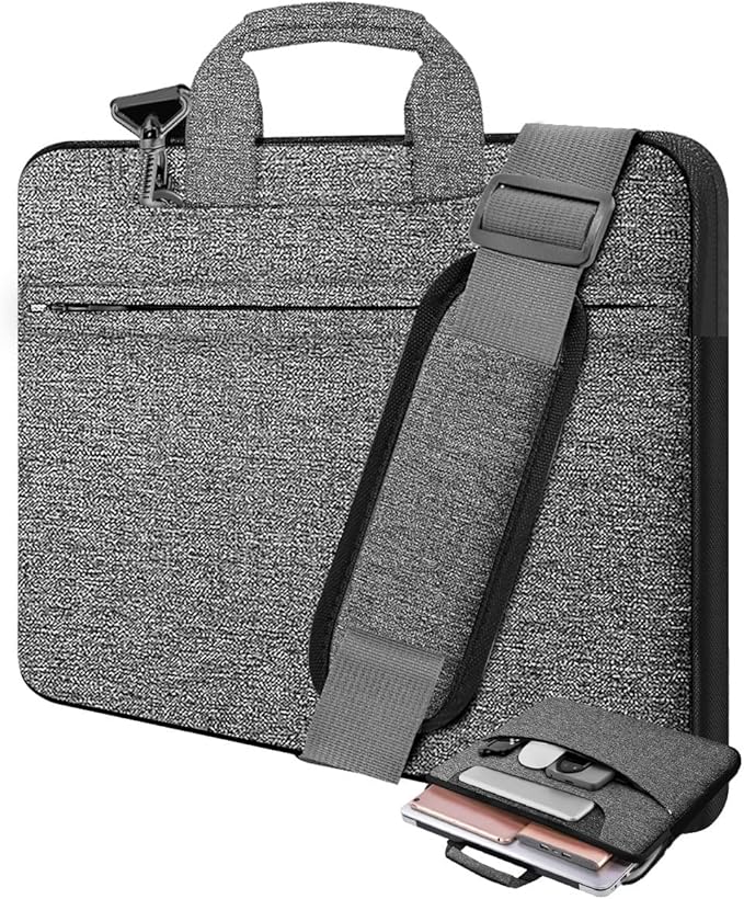 Laptop Case 15.6 inch Shoulder Bag, Durable Shockproof Protective Computer Carrying Briefcase with Multi-Pockets and Strap Compatible with Most 15.6 inch Notebooks,Dark gray-black