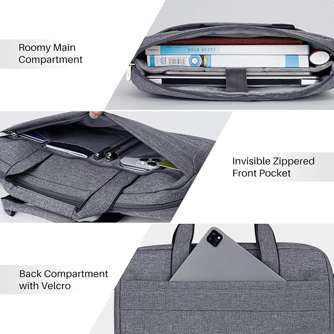BAFFINA 15.6 16 Inch Laptop Shoulder Bag for Men Women,Waterproof Computer Carrying Case Messenger Bag with Strap,Laptop Briefcase for 14-15-16 Inch MacBook/Chromebook/Notebook Hp Dell Acer Asus,Grey