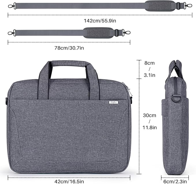 BAFFINA 15.6 16 Inch Laptop Shoulder Bag for Men Women,Waterproof Computer Carrying Case Messenger Bag with Strap,Laptop Briefcase for 14-15-16 Inch MacBook/Chromebook/Notebook Hp Dell Acer Asus,Grey