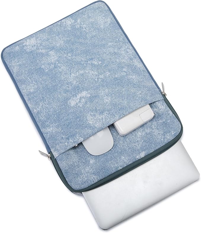Kinmac 360° Protective Vertical Laptop Sleeve Case Cover Bag (Blue Denim PU, 12.5 inch-13.3 inch)