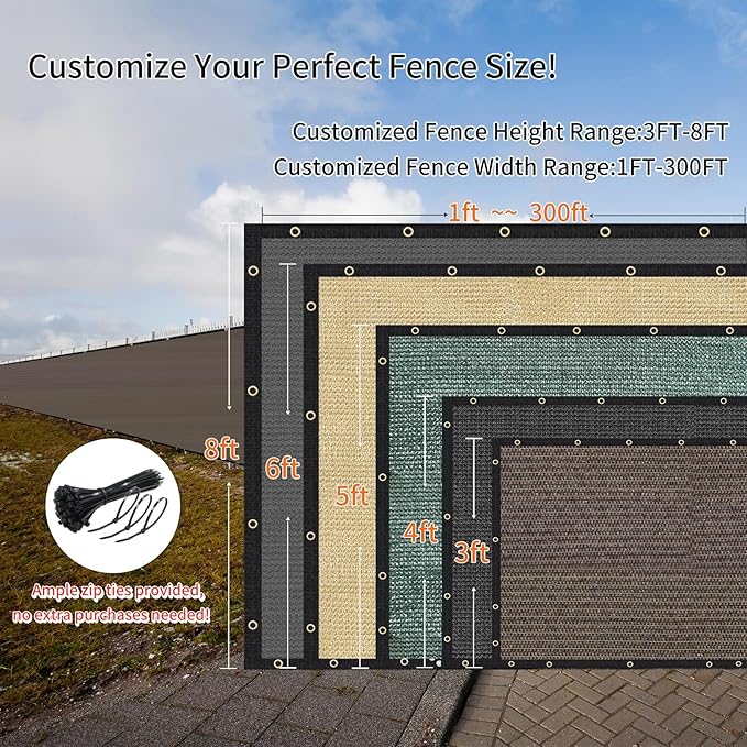 KANAGAWA 4ft x26ft Balcony Privacy Screen Fence, 90% Blockage Heavy Duty 175 GSM Fencing Mesh Net Cover for Outdoor Wall Garden Yard Backyard, Cable Zip Ties Included, Brown