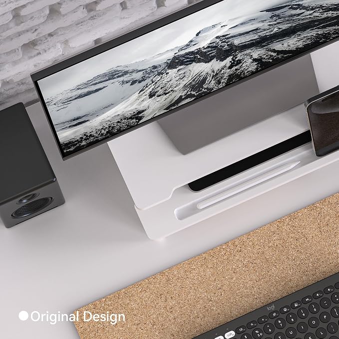 Computer Monitor Stand Riser, 16.5 Inch Wood Desk Shelf Storage Organizer with Phone Tablet Holder, White
