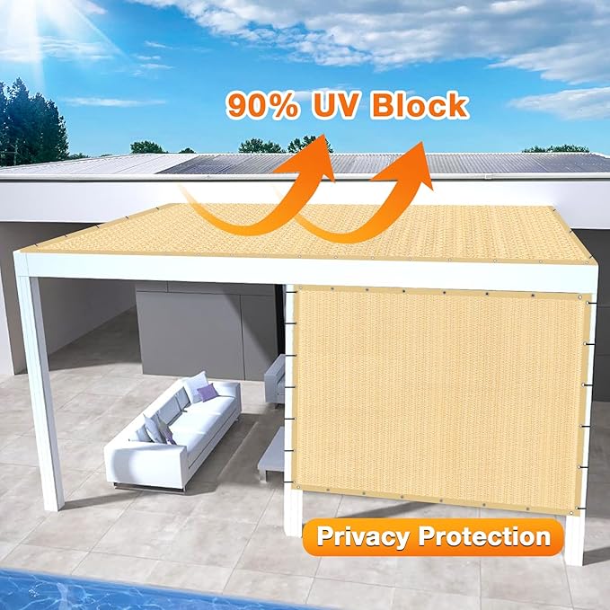 Artpuch Outdoor Pergola Shade Cover 5' X 6' Sun Shade Cloth with Grommets, 90% UV Protection Canopy Patio Privacy Screen (Customized Available) GN107, Wheat