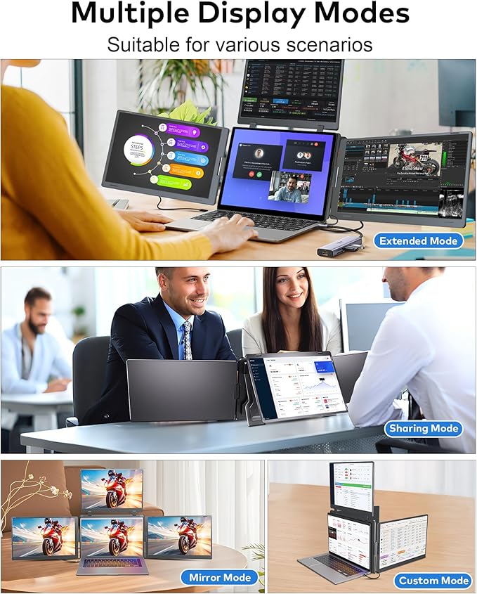 15.3" Laptop Screen Extender, FHD 1200P IPS Portable Monitor for Laptop, Triple Screen Quad Monitor for 13-17.3" Laptops, Compatible with Win and Mac OS(M1/M2/M3/M4/M5)-S980 Pro