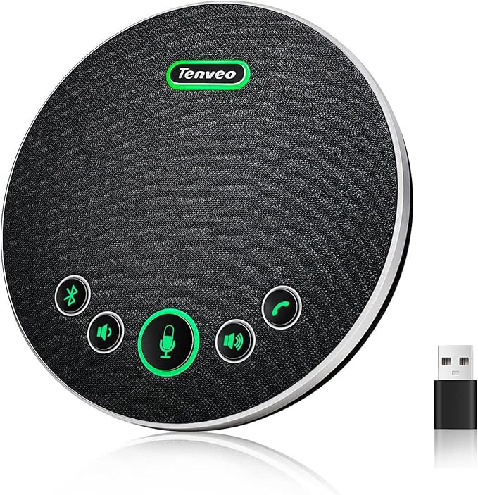 Tenveo Conference Speaker Microphone, Bluetooth/Dongle/USB Connectivity, 4 AI Noise Mics and 360° Sound Pickup,Compatible with Zoom, Teams, OBS, Supports 10-12 People for 8 Hours of Talk Time