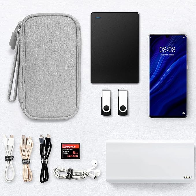 Skycase Electronic Organizer Travel Case - Waterproof Travel Cord Pouches for Organization, Cable Organizer, All-in-One Double Layers Storage Bag for Accessories, Charger, Cable, Grey - Large