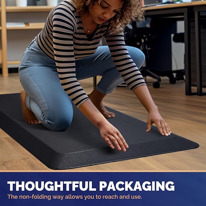 FEATOL Anti Fatigue Mat for Standing, 9/10 Extra Thick Ergonomic Standing Desk Mat, Comfort Memory Foam Standing Mat at Home,Office All Day (20" x 48", Black, 1PC)