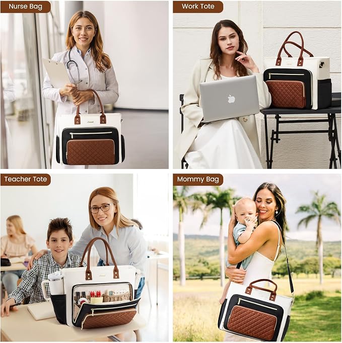 LOVEVOOK Laptop Tote Bag for Women, Work Bags Computer Laptop Bag, Teacher Tote Bag, Professional Briefcase Business Large Purses Handbag Gifts, Dark Green-Black, 17 Inch