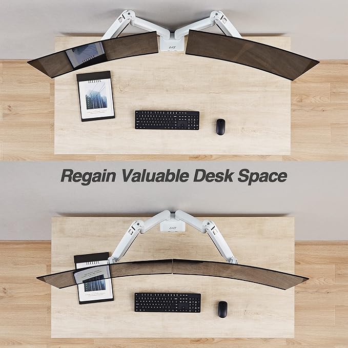 AVLT Dual Monitor Arm Desk Mount for 13"–43" Flat/Curved Screens with USB-A Pass-Through, Full Motion Height Adjustable Swivel Tilt Rotation VESA/C-Clamp/Grommet/Cable Management, White
