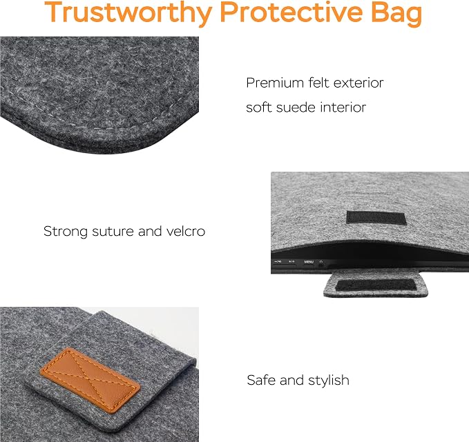 18.5 Inches Portable Monitor Sleeve Case for Sceptre Kado MNN KYY InnoView Yxk ForHelp AYY VisionOwl Yodoit Uperfect ViewSonic, Durable Lightweight Felt Storage Bag, Laptop Screen Extender