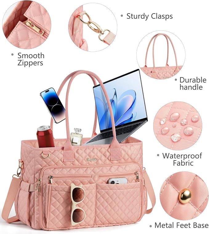 Bagstellar Teacher Bags for Women, 15.6 inch Laptop Work Tote Bag Quilted Nurse Bible Computer Shoulder Bag for School Travel | Dream Tote Work Bag