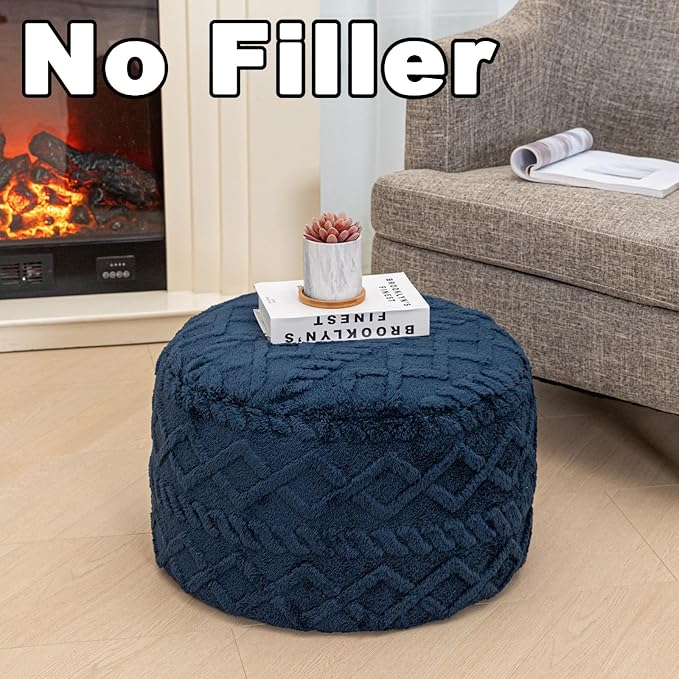Poofieotto Unstuffed Pouf Ottoman Cover Handmade Footstool Ottoman Storage Solution Floor Pouf Footrest Cushion 20Diameter x12Height Inches for Living Room Wedding Bedroom Navy Blue No Filler