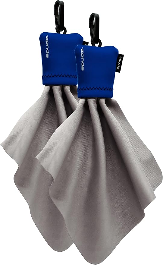 SPUDZ Classic Microfiber Lens Cleaner – Clip-On Pouch, Washable – for Binoculars, Scopes, Glasses, Screens | Classic | Navy Blue, 6 x 6 Inch (2-Pack)