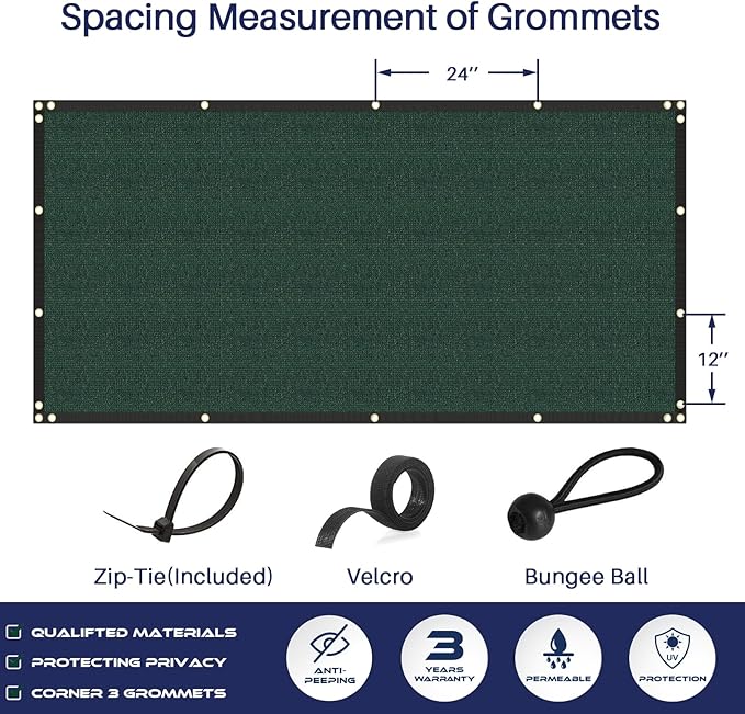 Windscreen4less Privacy Fence Screen Heavy Duty Windscreen Fencing Mesh Fabric Shade Net Cover for Outdoor Wall Garden Yard Pool Deck, 8'x215' Green