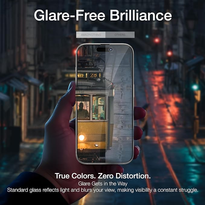 AMAZINGthing for iPhone 17 [Titan Filter 7 - Full Glass] Screen Protector, 9H Tempered Glass, Full Coverage, Case‑Friendly, Oleophobic, Alignement Frame, 2 Pack (Anti-glare&reflexion Matte, iPhone 16e/17e)