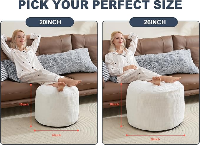 WSOFRLAC Small Pouf Ottoman Foot Rest Footstool and Ottomans Small for Couch Foot Stools for Living Room Boho Couch Ottomans White Beige Pouf Ottoman 20x15 Foot Rest Poufs Footstool