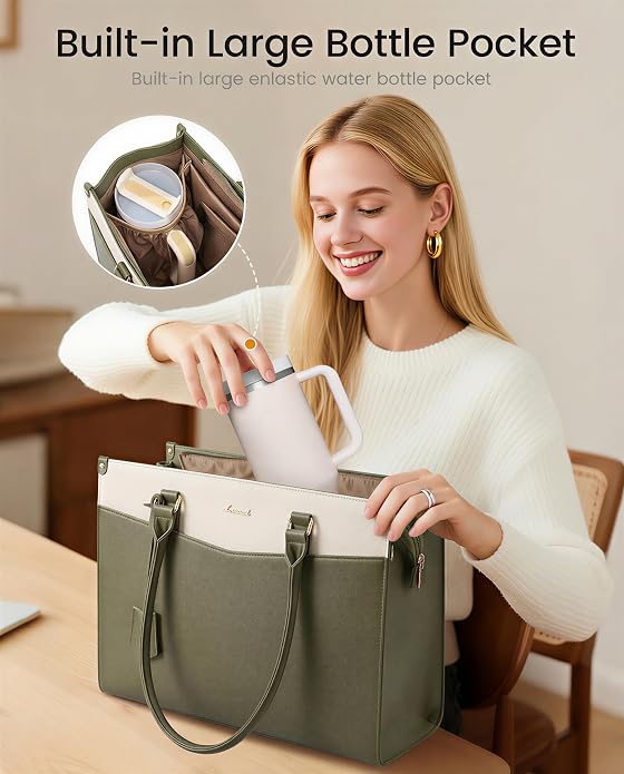 LOVEVOOK Laptop Bag for Women, 2-in-1 Tote Purse with Clutch & Cup Holder, Waterproof Briefcase for Work Travel