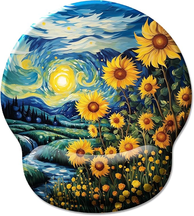Hancynir Sunflower Ergonomic Mouse Pad with Wrist Rest, Cute Gel Mouse Pads Wrist Support, Computer Mousepad for Gaming with Non-Slip PU Base, Comfortable Mouse Pad for Desk Accessories Office Decor