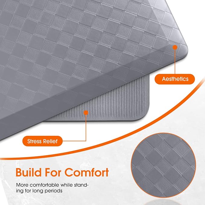 TranquilRelax 4/5 Inch Thick Anti-Fatigue Kitchen Mats 2Pcs, Cushioned Non-Slip Waterproof Sink & Stove Floor Mats, Comfortable Standing Rug Set for Kitchen, Laundry & Entryway, Grey