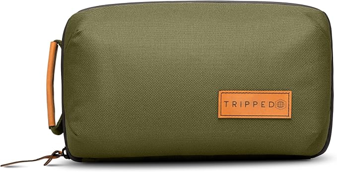 Tech Bag Organizer - Small Electronics Organizer Pouch for Travel - Premium Travel Case with Leather Accents - Mesh Pocket for Cables, Cords and Chargers (Green)