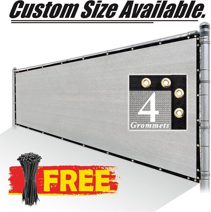 Royal Shade Custom Size 5' x 85' Grey Fence Privacy Screen Windscreen Cover Netting Mesh Fabric Cloth - Cable Zip Ties Included (We Make Custom Size)