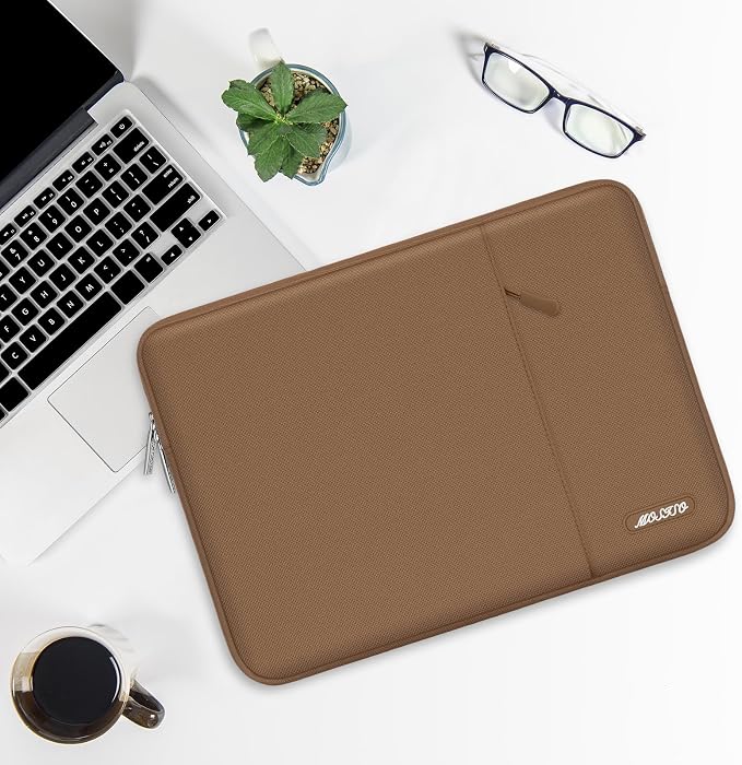 MOSISO Laptop Case 16 inch, 15-15.6 inch Laptop Sleeve Compatible with MacBook Pro 16 M5 M4 M3 M2 M1, HP Acer Dell Lenovo ASUS, Polyester Vertical Computer Sleeve Bag with Pocket, Mocha