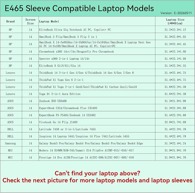 Smatree Elite Laptop Sleeve for 14 inch HP OmniBook/EliteBook/Dragonfly, Lenovo ThinkBook/ThinkPad/Yoga, ASUS Zenbook/ExpertBook/Vivobook, DELL, Samsung, Protective Laptop Case with Pocket(E465)