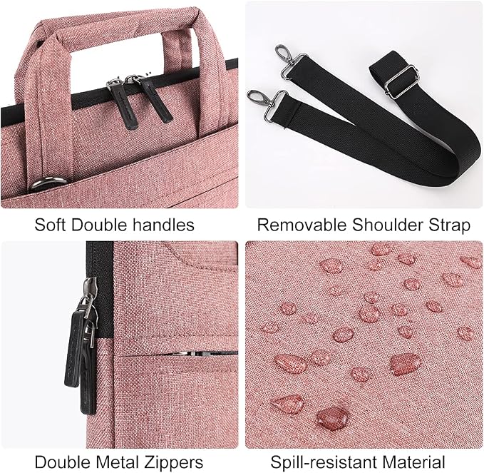 DOMISO 15.6 inch Laptop Messenger Shoulder Bag Tote Bag for Women for Men,Business Travel Work Computer Bag Case Briefcase,Compatible with 16 inch MacBook Pro/Max,15.6 inch HP Lenovo Dell XPS 16, Pink