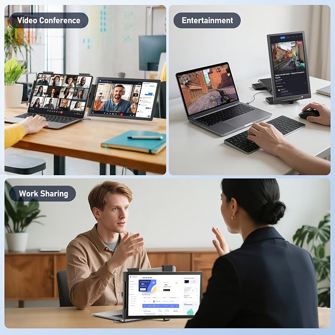 Laptop Screen Extender, 14" FHD 1080P IPS Laptop Monitor Extender with USB C/HDMI Port, Plug and Play Screen Portable Extended Monitor for 14"-15.6" Laptops