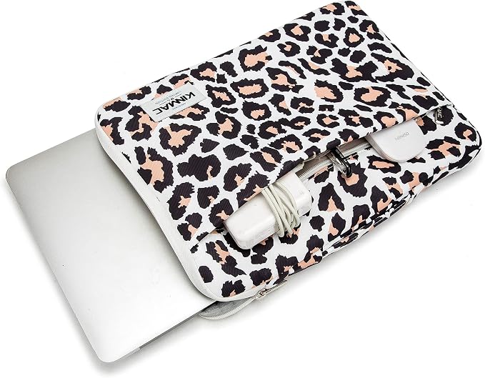 Kinmac 360 Degree Protective Laptop Sleeve Case Bag with Handle for MacBook Air 15 inch and 15 inch-15.6 inch HP Lenovo Dell ASUS Acer Laptop (Leopard-Pink)