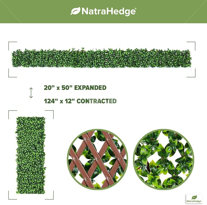 NatraHedge 20''X50'' Artificial Privacy Grass Wall Decor, Ficus Leaf, Faux Trellis, Expandable Lattice Panels for Indoor, Outdoor, Garden and Balcony Greenery Wall Fence Screen