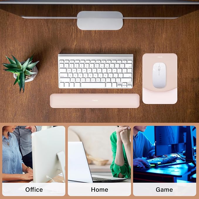 MOSISO Wrist Rest Support for Mouse Pad&Keyboard Set, Rectangular Ergonomic Mousepad Non-Slip Base Home/Office Pain Relief&Easy Typing Pad with Neoprene Cloth&Raised Silicone Lining, Apricot
