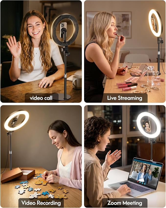 Upgrade 10.5" Ring Light for Desk with Magnetic Phone Holder, 30 Light Modes, Adjustable Zoom Lighting for Computer, Desk Light for Video Calls, Circle Light for Video Recording, Conference, Streaming