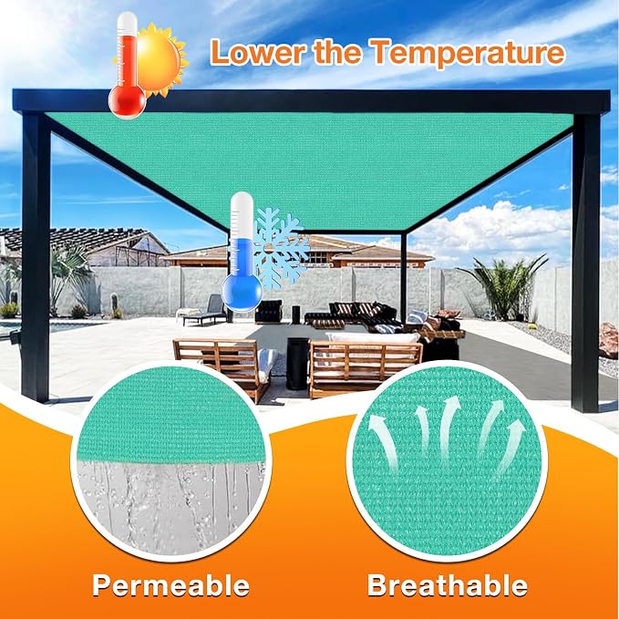 Artpuch Outdoor Pergola Shade Cover 8' X 17' Sun Shade Cloth with Grommets, 90% UV Protection Canopy Patio Privacy Screen (Customized Available) GN107, Turquoise