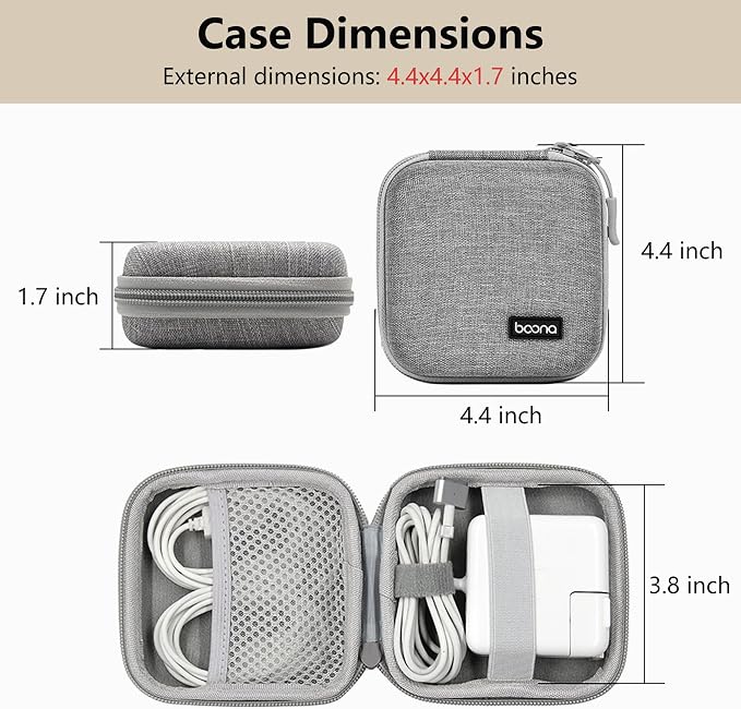 Charger Case for Macbook, Portable Tech Electronic Organizer Bag, Small Travel Storage Pouch for Laptop Accessories, MacBook Power Adapter, Charging Cords, USB Drives (Grey-Oxford, M)