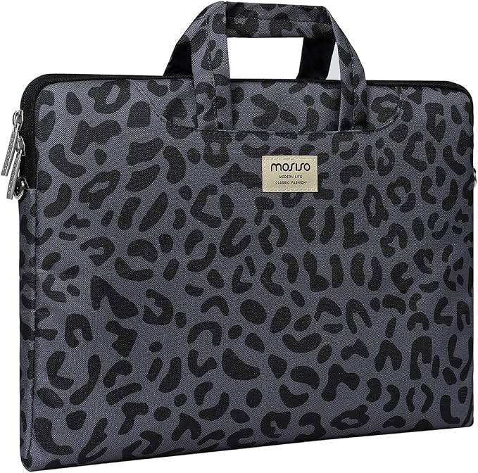 MOSISO Laptop Shoulder Bag, 13 inch Computer Bags Compatible with MacBook Air M4 M3 M2 M1 2025-2018 / Pro 13 2025-2016, Leopard Grain Briefcase Sleeve with Belt