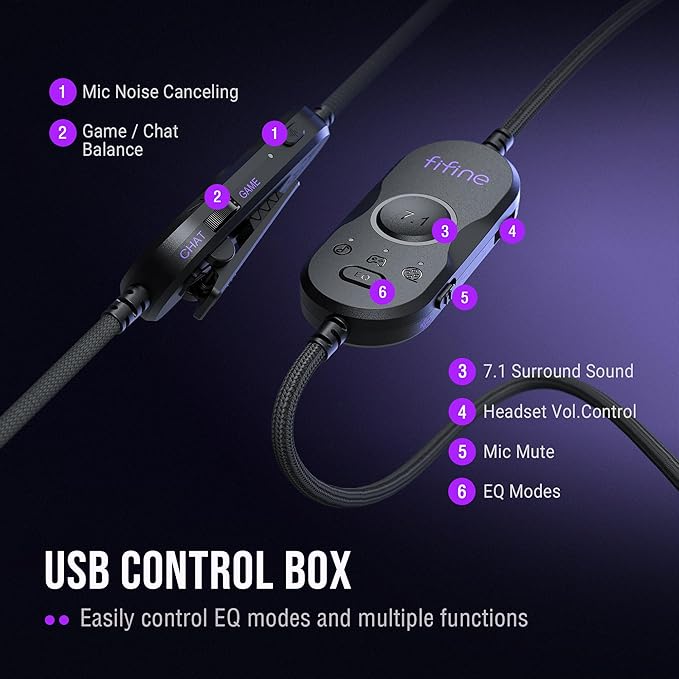 FIFINE Wired Gaming Headsets: 7.1 Surround Sound - Vibrant Customizable RGB - Game/Chat Balance, USB Gamer Headphones with Noise Canceling Microphone for PC, PS5/PS4, Laptop, Mac - AmpliGame H13BP