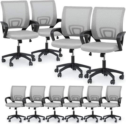 Magshion Ergonomic Office Chair 10 Pack, Mid-Back Mesh Desk Chair, Adjustable Swivel Computer Chair with Lumbar Support & Breathable Backrest for Gaming, Work, Study, 300 Lbs Capacity, Light Gray
