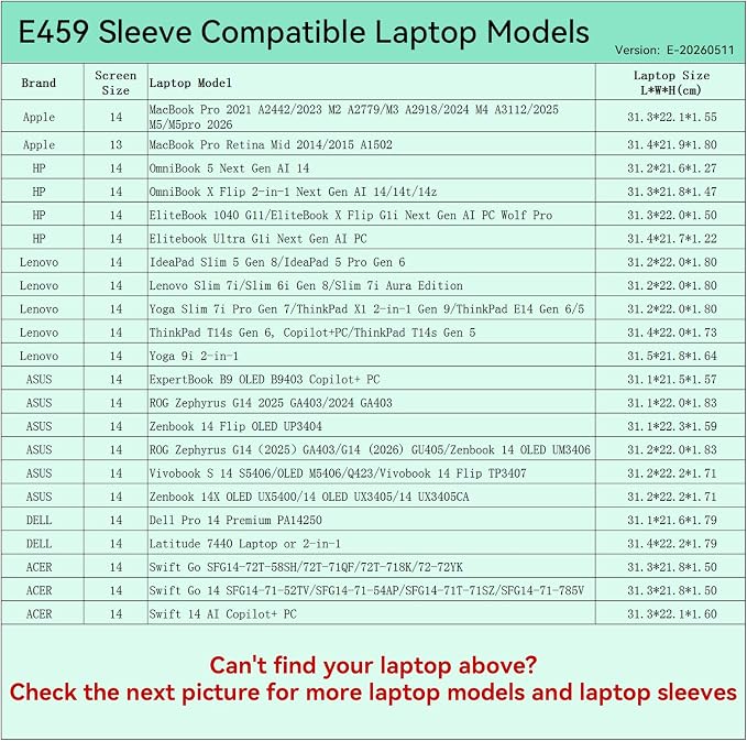 Smatree Elite Laptop Sleeve for 14 inch Apple MacBook Pro 2025, HP EliteBook/OmniBook, Lenovo Slim/IdeaPad/ThinkPad, ASUS ROG/Vivobook/Zenbook, DELL, Acer, Protective Laptop Case with Pocket(E459)