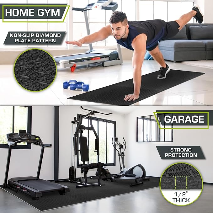 ProsourceFit Exercise Puzzle Mat ½-inch, EVA Interlocking Foam Floor Tiles for Home Gym, Workout Equipment, Kids Play Areas, Black, 96 SQ FT - 24 Tiles