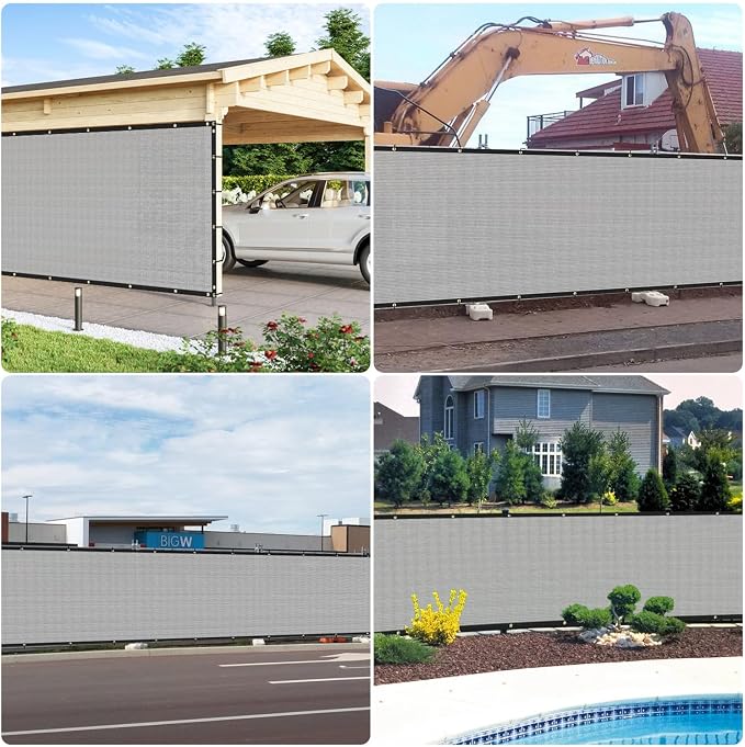 E&K Sunrise 4' x 22' Privacy Fence Screen with Grommets, Outdoor Windscreen Fence Covering Privacy Screen UV Blockage for Backyard Garden Patio, Zip Ties Included (Gray)