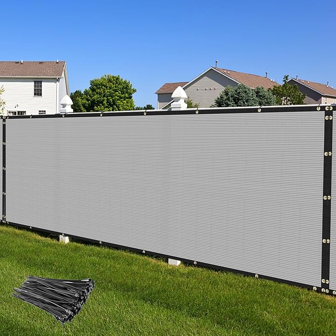 Privacy Fence Screen 6' x 8' Fencing Cover Heavy Duty Mesh Windscreen Cloth for Outdoor Garden Patio Backyard Chain Link Fence Gray